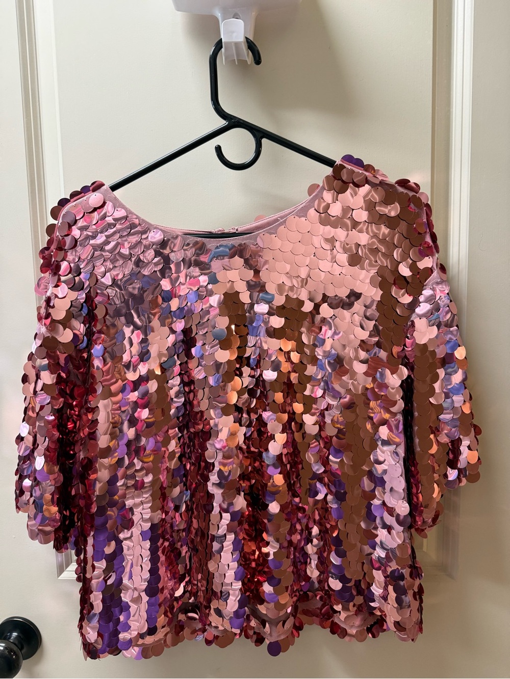 a new day Rose Pink Sequin Short Sleeve Top